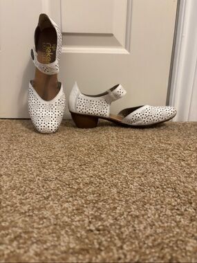 Rieker White Perforated Mary Jane Clog Heels